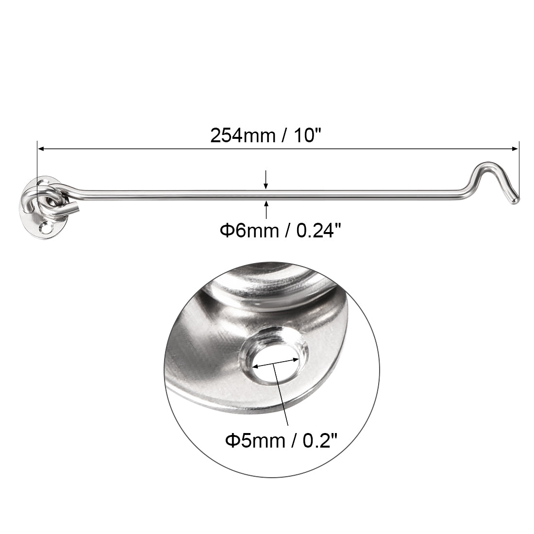 uxcell Uxcell 10" Cabin Hook Eye Latch Gate Door Swivel Window Door Hook Stainless Steel with Mounting Screws 2pcs