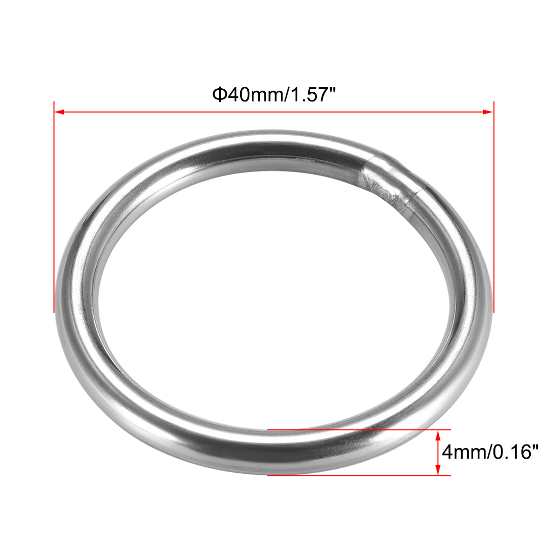 uxcell Uxcell Welded O Ring, 40 x 4mm Strapping Round Rings 201 Stainless Steel 6pcs