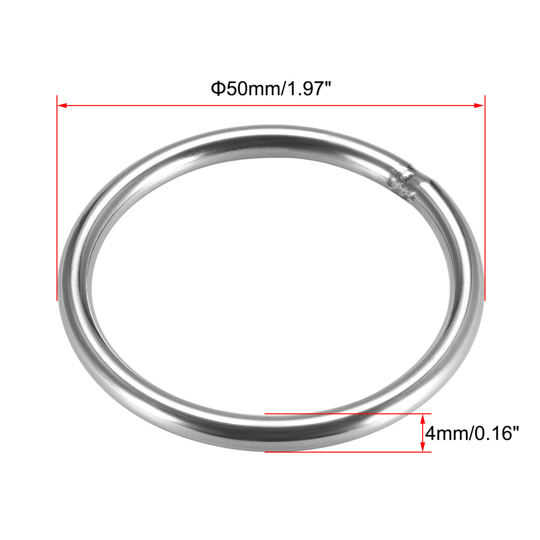 uxcell Uxcell Welded O Ring, 50 x 4mm Strapping Round Rings 201 Stainless Steel 4pcs