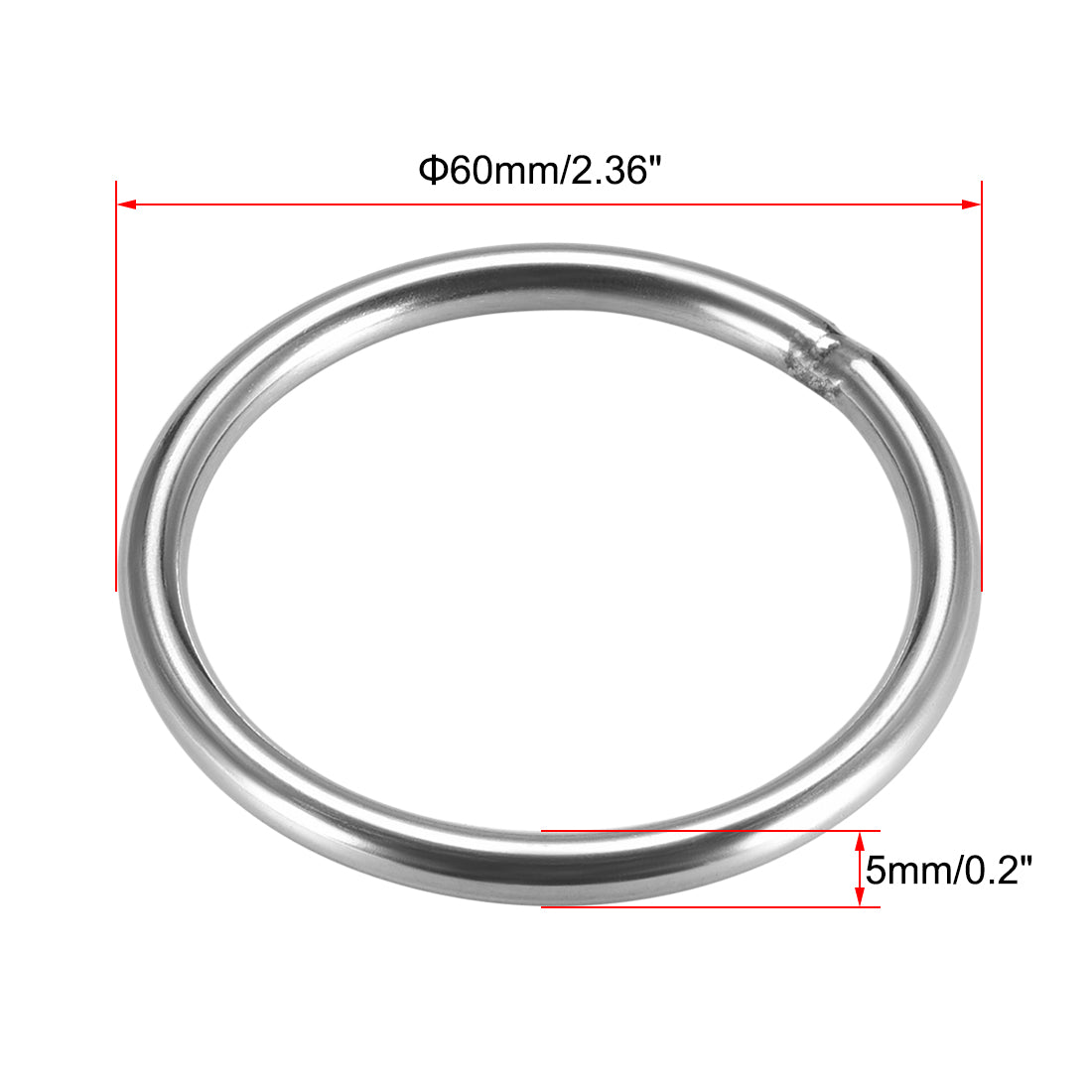 uxcell Uxcell Welded O Ring, 60 x 5mm Strapping Round Rings 201 Stainless Steel 6pcs