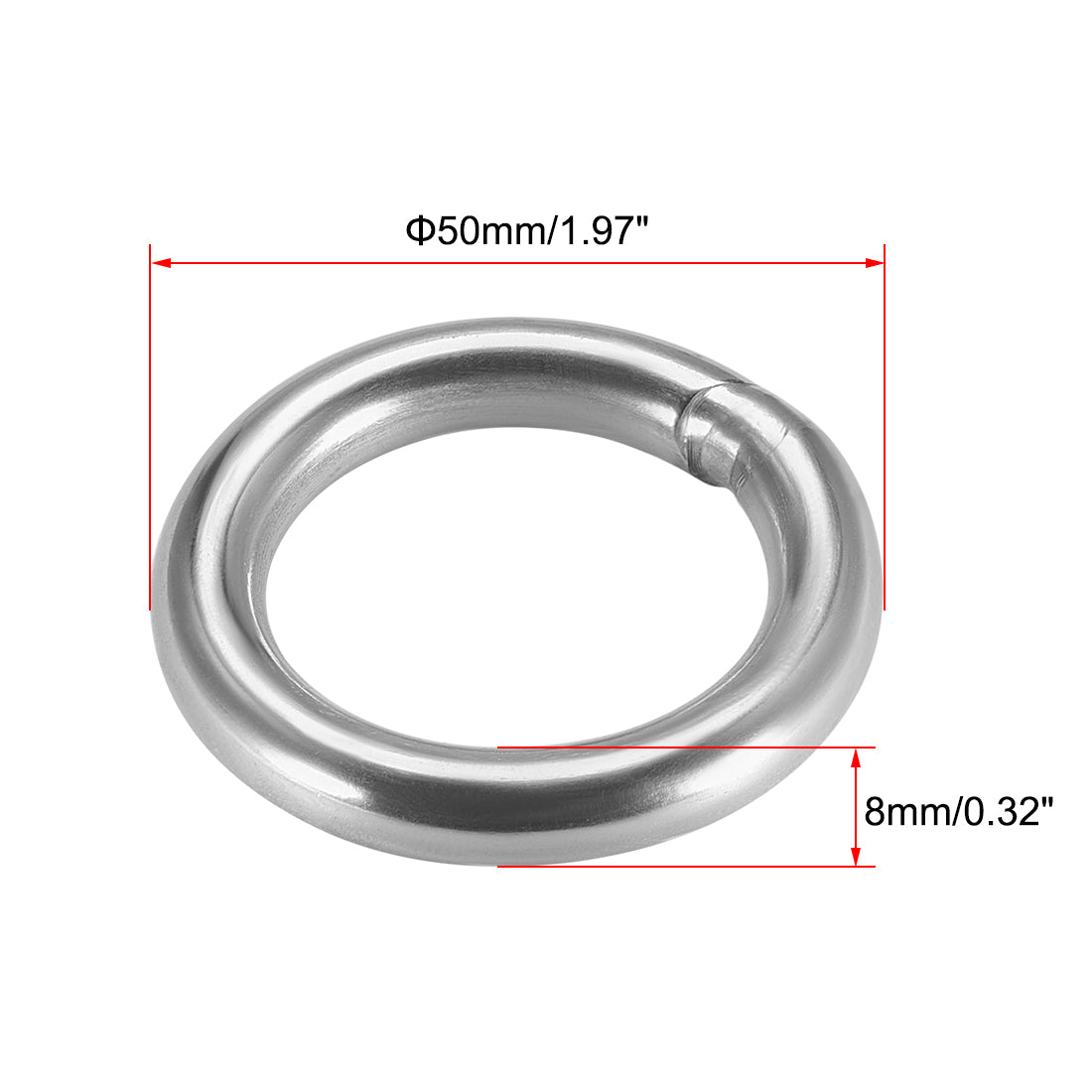 uxcell Uxcell Welded O Ring, 50 x 8mm Strapping Round Rings 201 Stainless Steel 4pcs