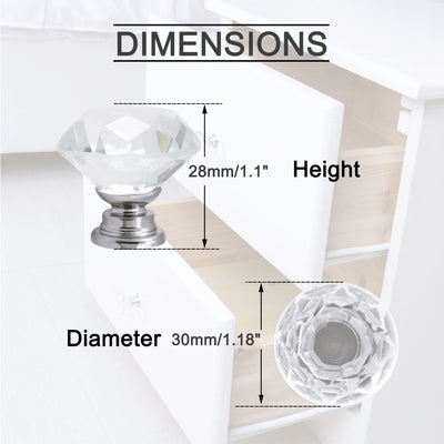 Harfington Uxcell 30mm Crystal Knobs Drawer Pull Handles Wardrobe Dresser Door Knobs 6pcs (Clear)