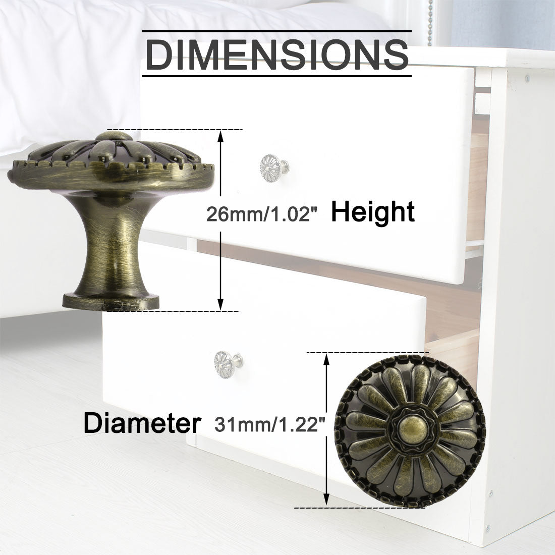 uxcell Uxcell Zinc Alloy Knobs Metal Round Drawer Handle for Dresser Cabinet 31mm #1, 5pcs