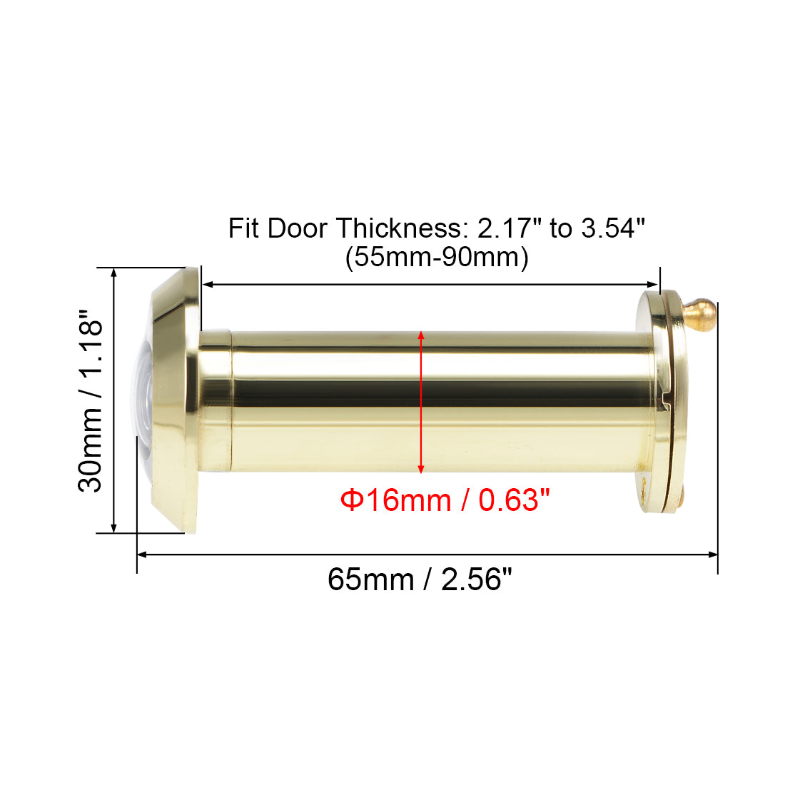 uxcell Uxcell Brass Door Viewer Peephole for 59mm-90mm Doors, Polished Gold Finish, 2 Pcs