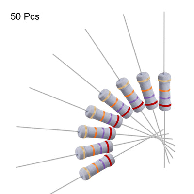 Harfington Uxcell 50 Pcs 1W 1 Watt Metal Oxide Film Resistor Axile Lead 27K Ohm ±5% Tolerance