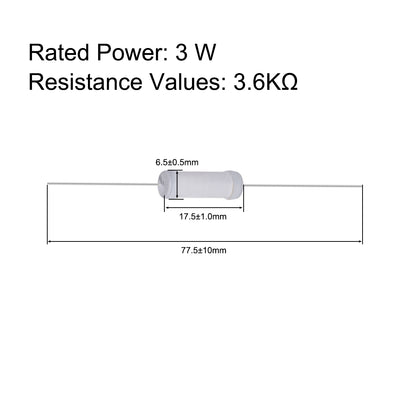 Harfington Uxcell 20pcs 3W 3 Watt Metal Oxide Film Resistor Lead 3.6K Ohm ±5% Tolerance