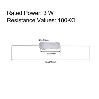 Harfington Uxcell 20pcs 3W 3 Watt Metal Oxide Film Resistor Lead 180K Ohm ±5% Tolerance