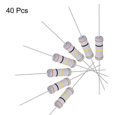 Harfington Uxcell 40pcs 3W 3 Watt Metal Oxide Film Resistor Lead 300K Ohm ±5% Tolerance