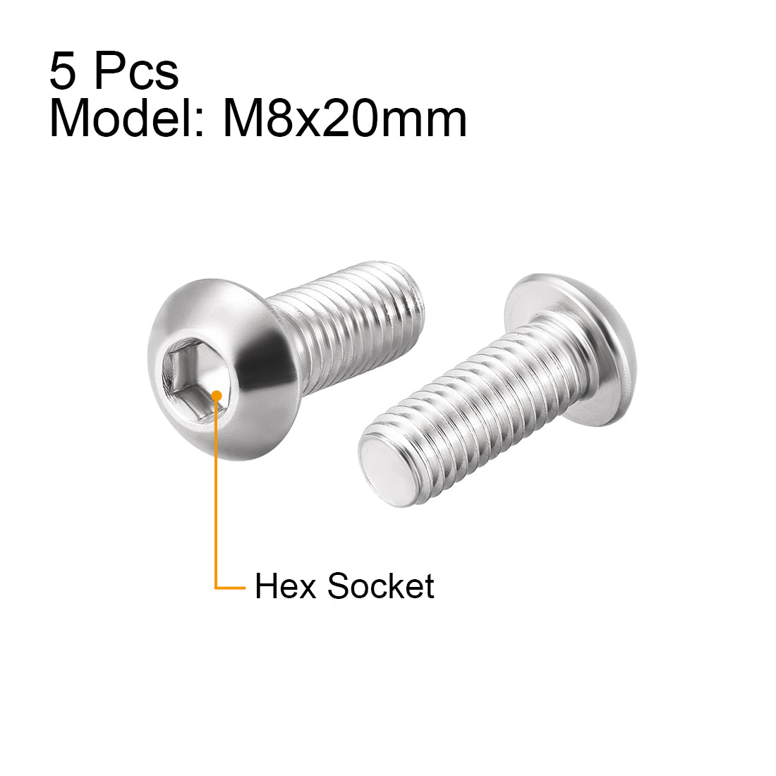 uxcell Uxcell M8x20mm Machine Screws Hex Socket Round Head Screw 304 Stainless Steel Fasteners Bolts 5pcs