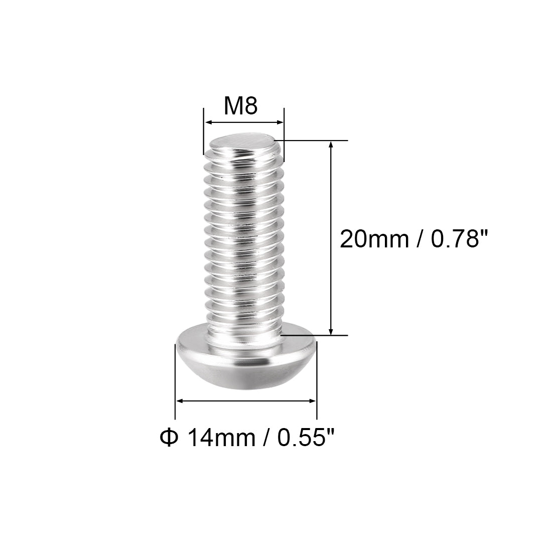 uxcell Uxcell M8x20mm Machine Screws Hex Socket Round Head Screw 304 Stainless Steel Fasteners Bolts 5pcs