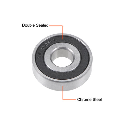 Harfington Uxcell Deep Groove Ball Bearing Double Sealed Chrome Steel P0 Z1 Metric Bearings