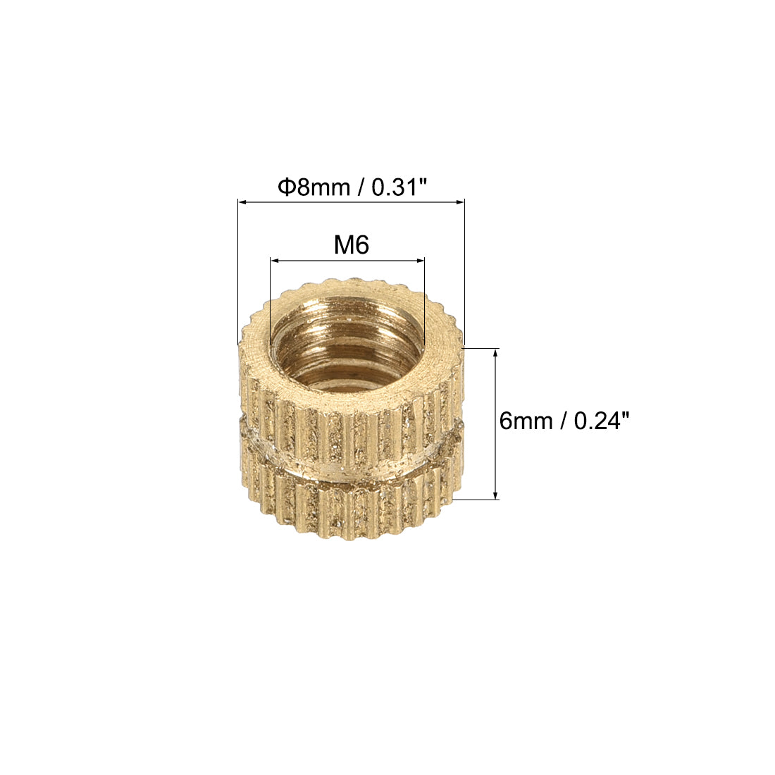 uxcell Uxcell Knurled Insert Nuts, M6 x 6mm(L) x 8mm(OD) Female Thread Brass Embedment Assortment Kit, 40 Pcs