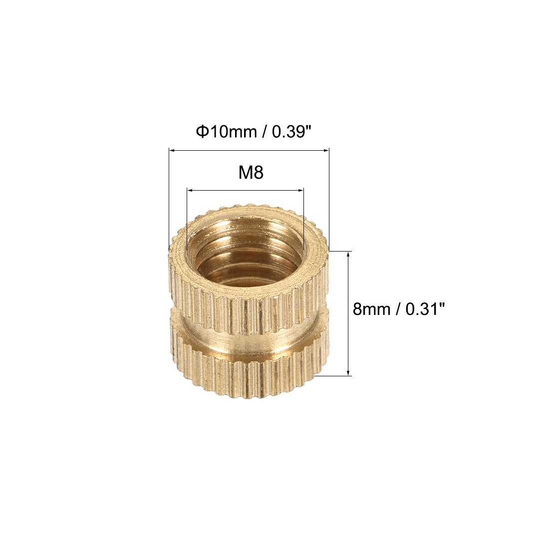 uxcell Uxcell Knurled Insert Nuts, M8 x 8mm(L) x 10mm(OD) Female Thread Brass Embedment Assortment Kit, 15 Pcs