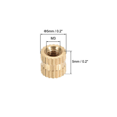 Harfington Uxcell M3 x 0.5mm Female Brass Knurled Threaded Insert Embedment Nut for 3D Printer, 50Pcs