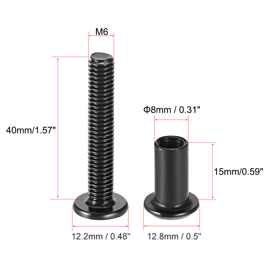 uxcell Uxcell 10Sätze Schraubsäule 5/16"(8mm) Außen M6x40mm Festigung Kohlenstoffstahl Schwarz