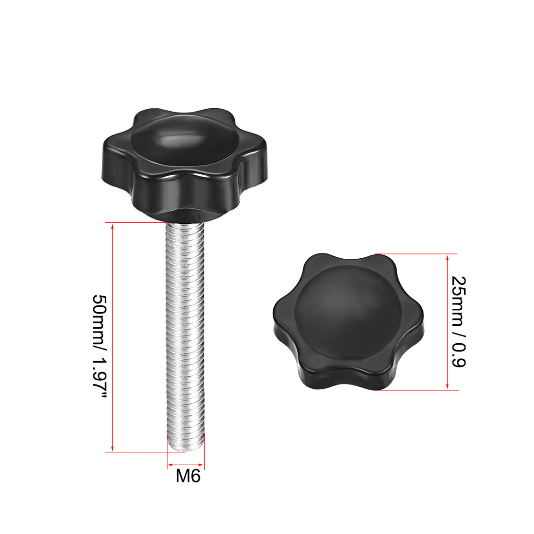 uxcell Uxcell Clamping Screw Knob , Plum Hex Shaped Grips Star Knob M6 × 50mm Male Thread , 16 Pcs