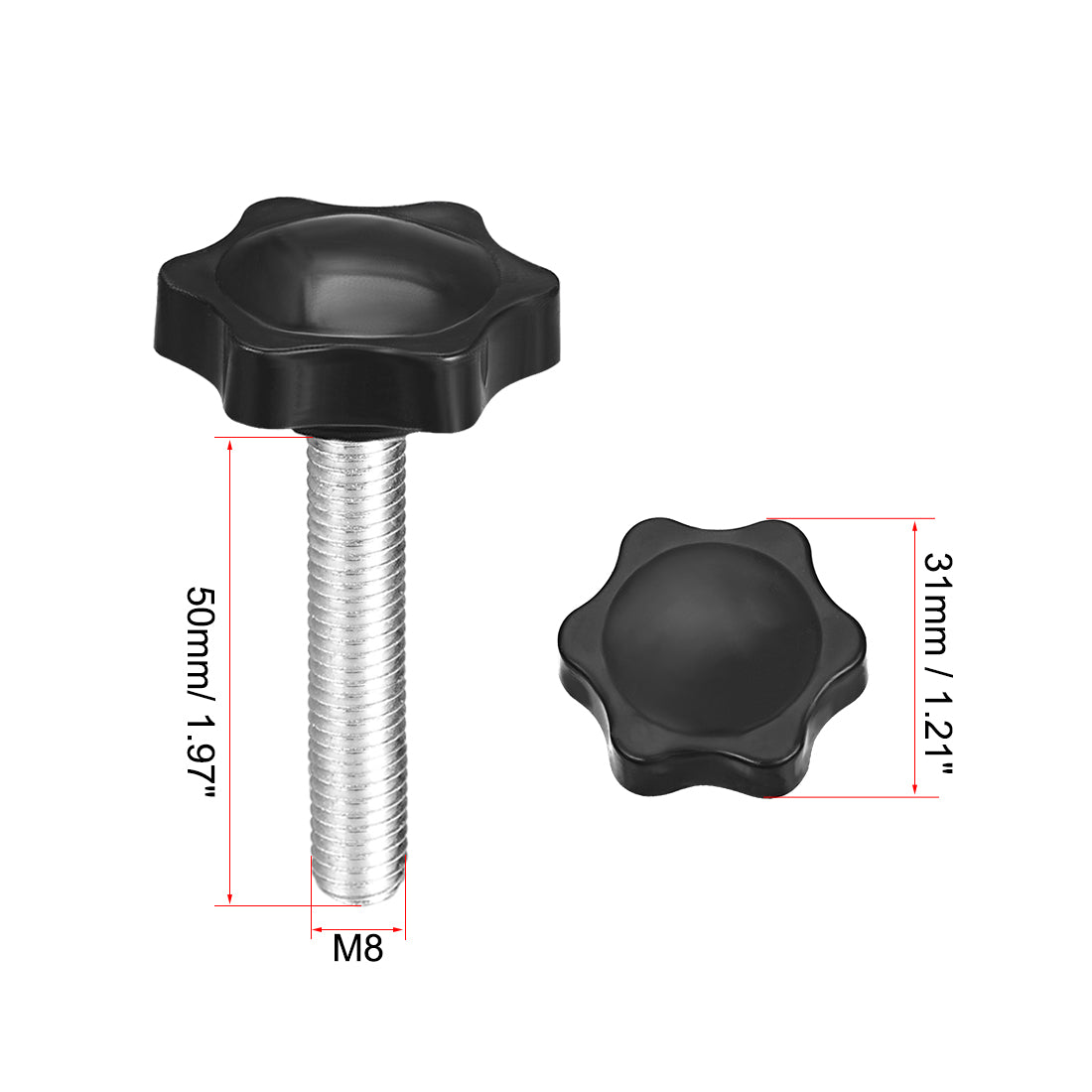 uxcell Uxcell Clamping Screw Knob , 31mm Dia Plum Hex Shaped Grips Star Knob M8 × 50mm Male Thread , 10pcs