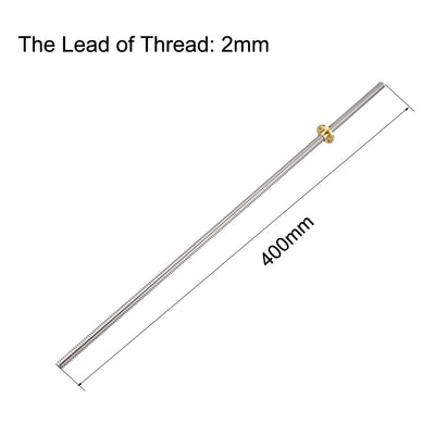 Harfington Uxcell 400mm T8 Pitch 2mm Lead 2mm Lead Screw Rod with Copper Nut for 3D Printer