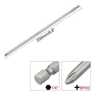 Harfington Uxcell 1/4-Inch Hex Shank 250mm Length Phillips 6PH2 Magnetic Screw Driver S2 Screwdriver Bits