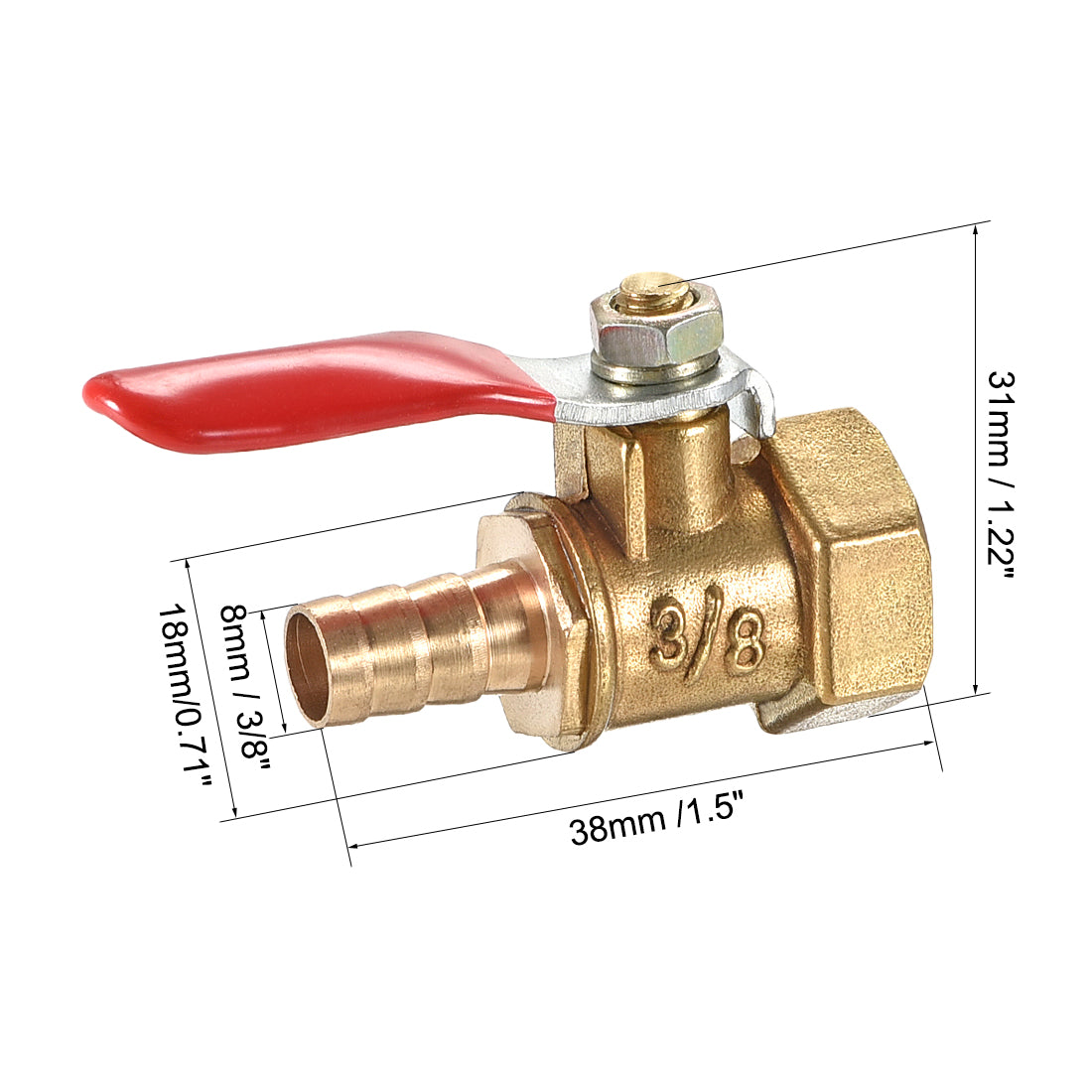 Uxcell Uxcell Brass Air Ball Valve Shut Off Switch G3/8 Female to 5/16" Hose Barb 2Pcs