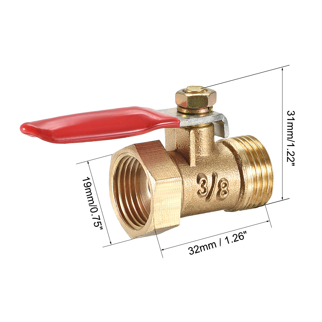 Uxcell Uxcell Brass Air Ball Valve Shut Off Switch G1/2 Male to Female Pipe Coupler 2Pcs