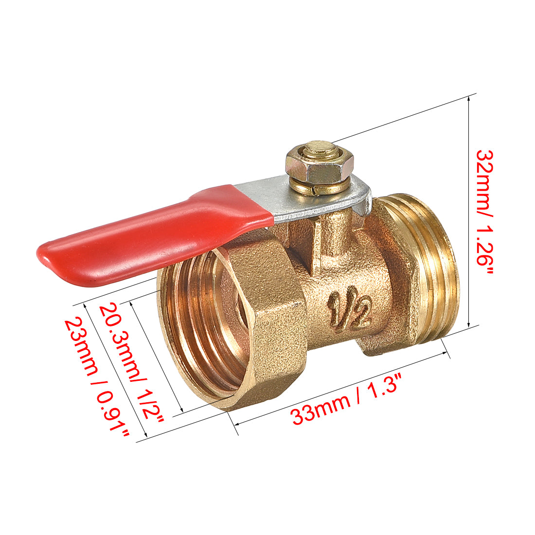 Uxcell Uxcell Brass Air Ball Valve Shut Off Switch G1/2 Male to Female Pipe Coupler 2Pcs