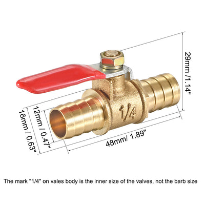 Harfington Uxcell Brass Air Ball Valve Shut Off Switch 8mm Hose Barb to 8mm Hose Barb 4Pcs