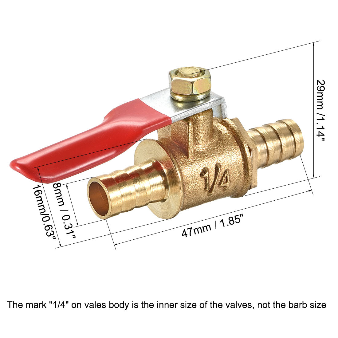 Uxcell Uxcell Brass Air Ball Valve Shut Off Switch 8mm Hose Barb to 8mm Hose Barb