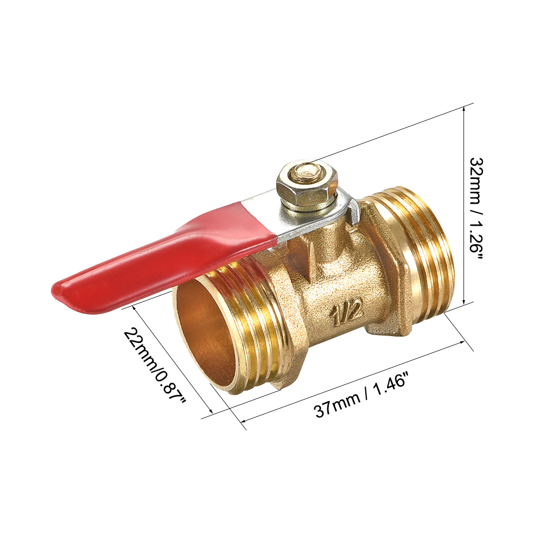 Uxcell Uxcell Brass Air Ball Valve Shut Off Switch G1/2 Male to Male Pipe Coupler