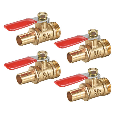 Harfington Uxcell Brass Air Ball Valve Shut Off Switch G1/2 Male to 5/16" Hose Barb 4Pcs