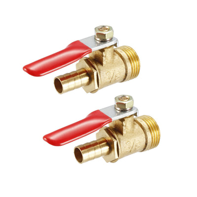 Harfington Uxcell Brass Air Ball Valve Shut Off Switch G1/2 Male to 5/16" Hose Barb 2Pcs