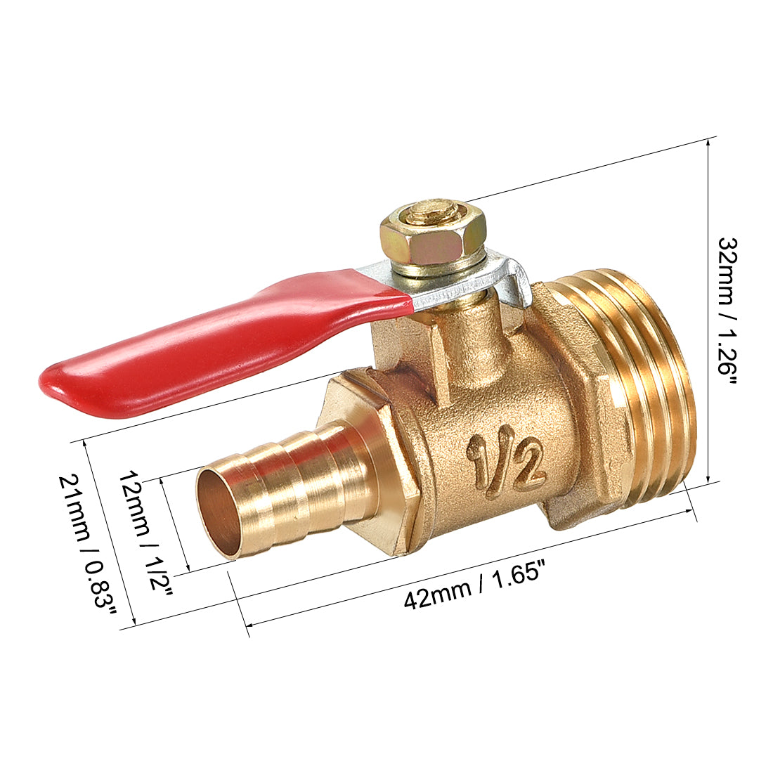 Uxcell Uxcell Brass Air Ball Valve Shut Off Switch G1/2 Male to 5/16" Hose Barb 2Pcs