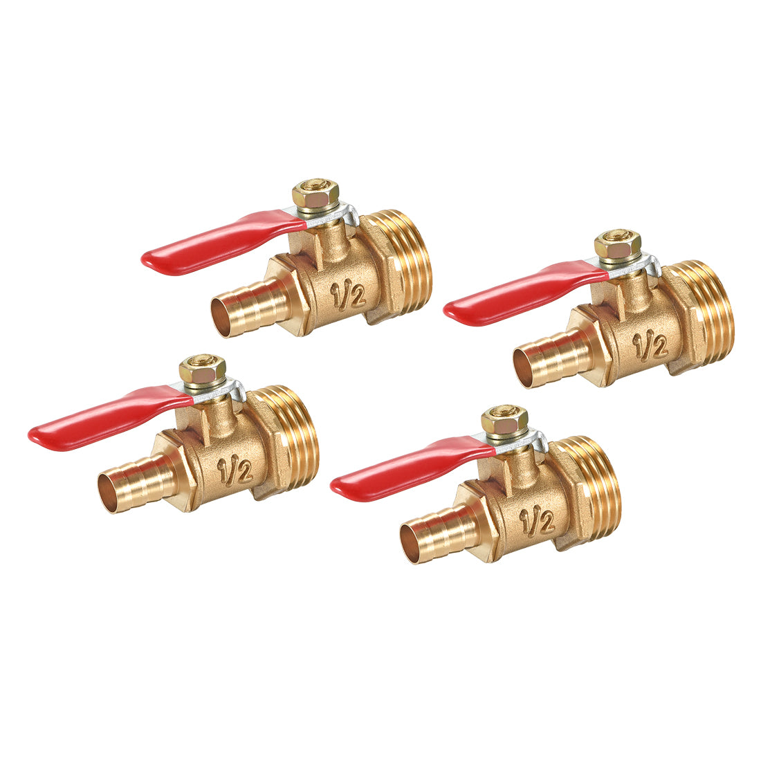 Uxcell Uxcell Brass Air Ball Valve Shut Off Switch G1/2 Male to 5/16" Hose Barb 4Pcs