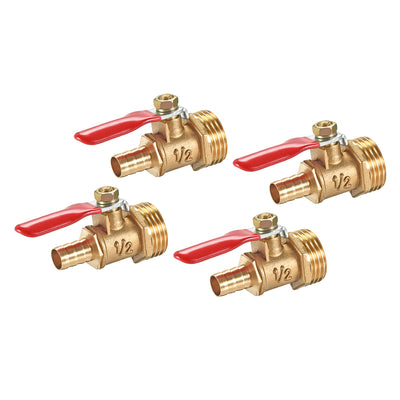 Harfington Uxcell Brass Air Ball Valve Shut Off Switch G1/2 Male to 5/16" Hose Barb 4Pcs