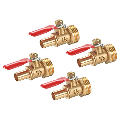 Harfington Uxcell Brass Air Ball Valve Shut Off Switch G1/2 Male to 5/16" Hose Barb 4Pcs