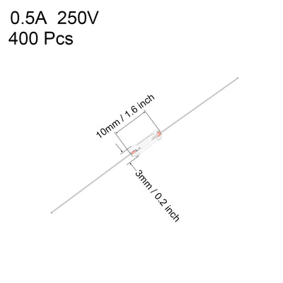 Harfington Uxcell Glass Fuses Axial with Lead Wire 0.5A AC250V 3x10mm Fast Blow for Energy Saving Lamp Bulb 400pcs