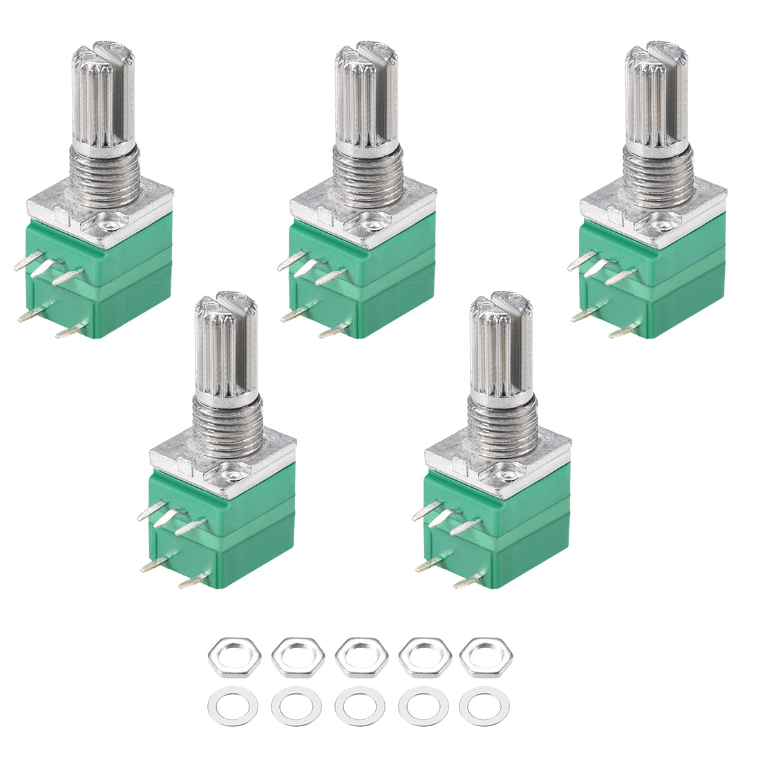 uxcell Uxcell RV097NS Potentiometer  B100K Ohm Variable Resistors Single Turn Rotary Carbon Film Taper 5pcs