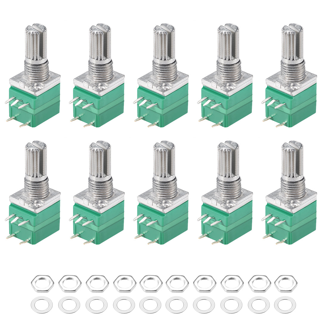 uxcell Uxcell Potentiometer With Switch  B5K Ohm Variable Resistors Single Turn Rotary Carbon Film Taper RV097NS 10pcs