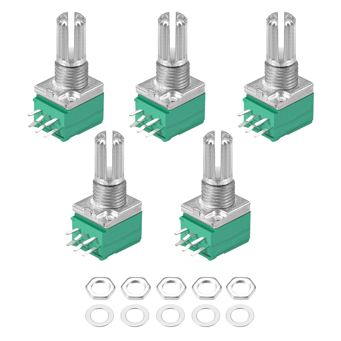 uxcell Uxcell Potentiometer  B100K Ohm Variable Resistors Double Turn Rotary Carbon Film Taper RV097NS  5pcs