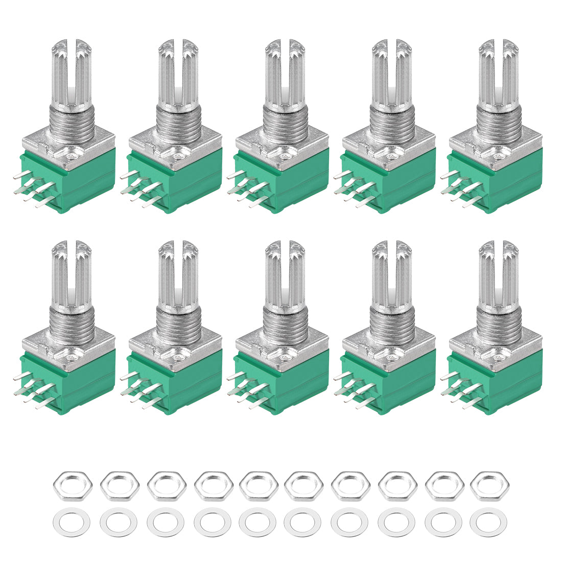 uxcell Uxcell Potentiometer  B10K Ohm Variable Resistors Double Turn Rotary Carbon Film Taper RV097NS  10pcs