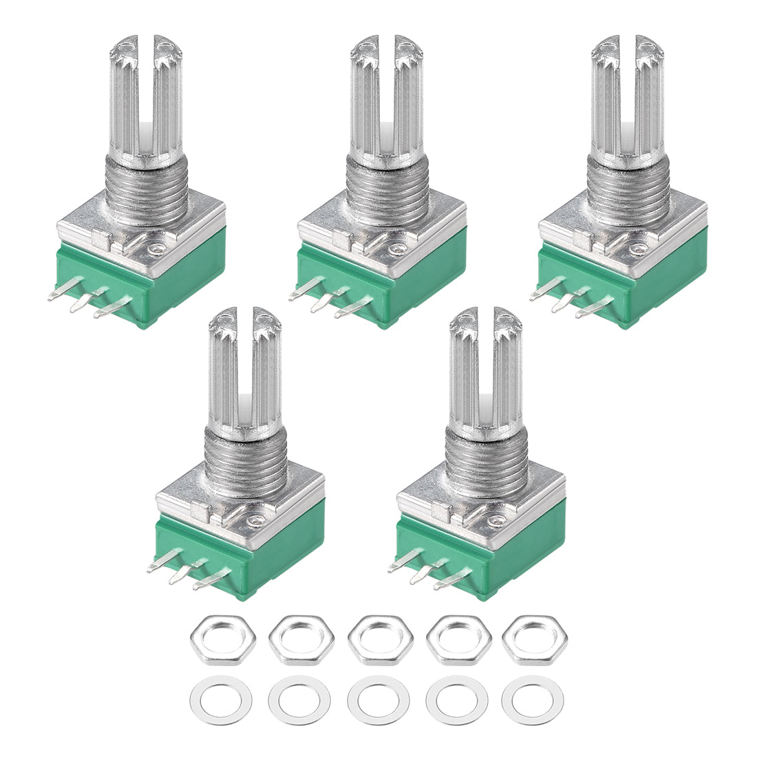 uxcell Uxcell Potentiometer  B5K Ohm Variable Resistors Single Turn Rotary Carbon Film Taper RV097NS  5pcs