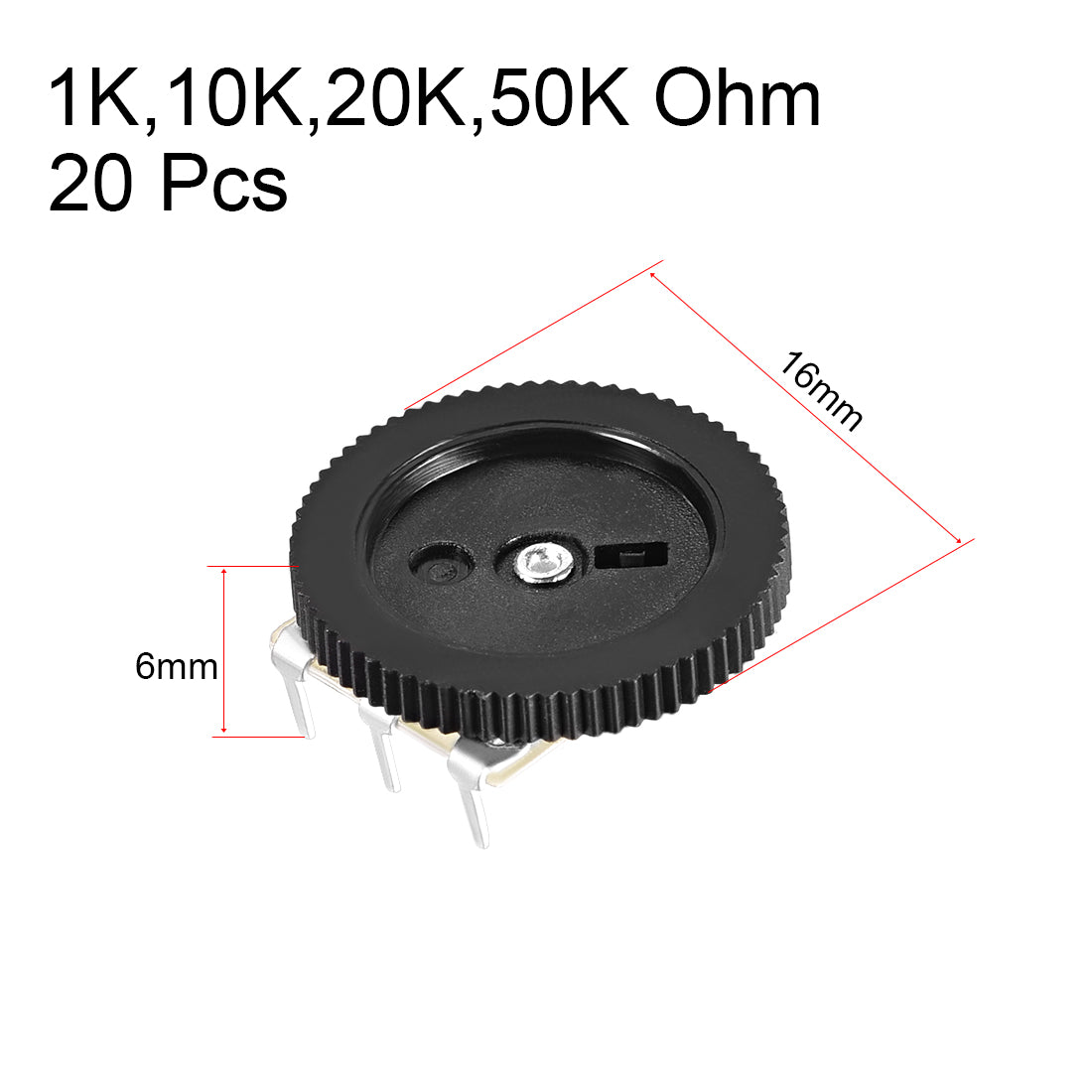 uxcell Uxcell Dial  Wheel Potentiometer for Audio Stereo Volume Switch Control 20Pcs (1K,10K,20K,50K Ohm each 5pcs)