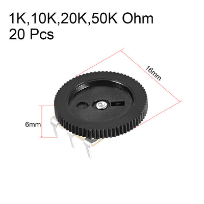 Harfington Uxcell Dial  Wheel Potentiometer for Audio Stereo Volume Switch Control 20Pcs (1K,10K,20K,50K Ohm each 5pcs)