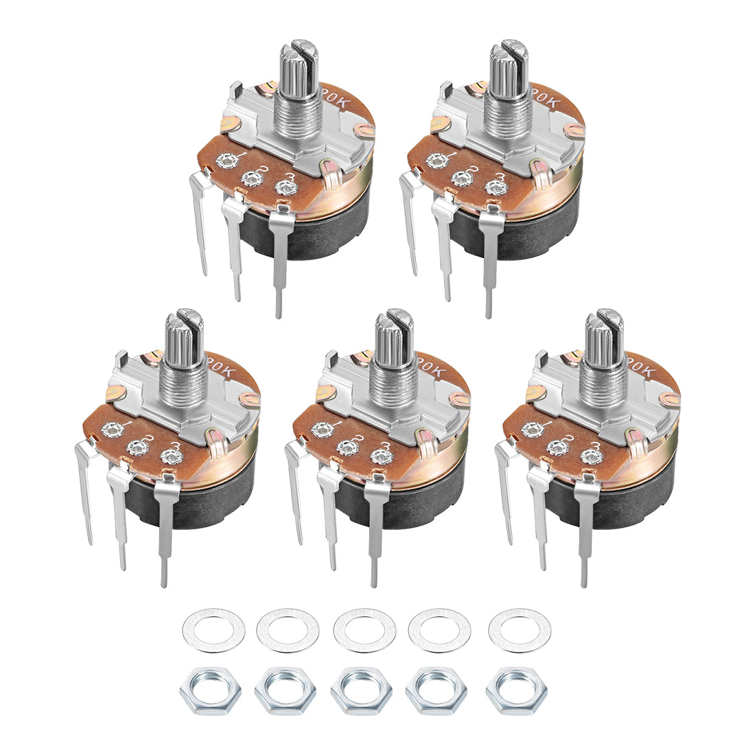 uxcell Uxcell WH138 Potentiometer with Switch 20K Ohm Variable Resistors Single Turn Rotary Carbon Film Taper 5pcs