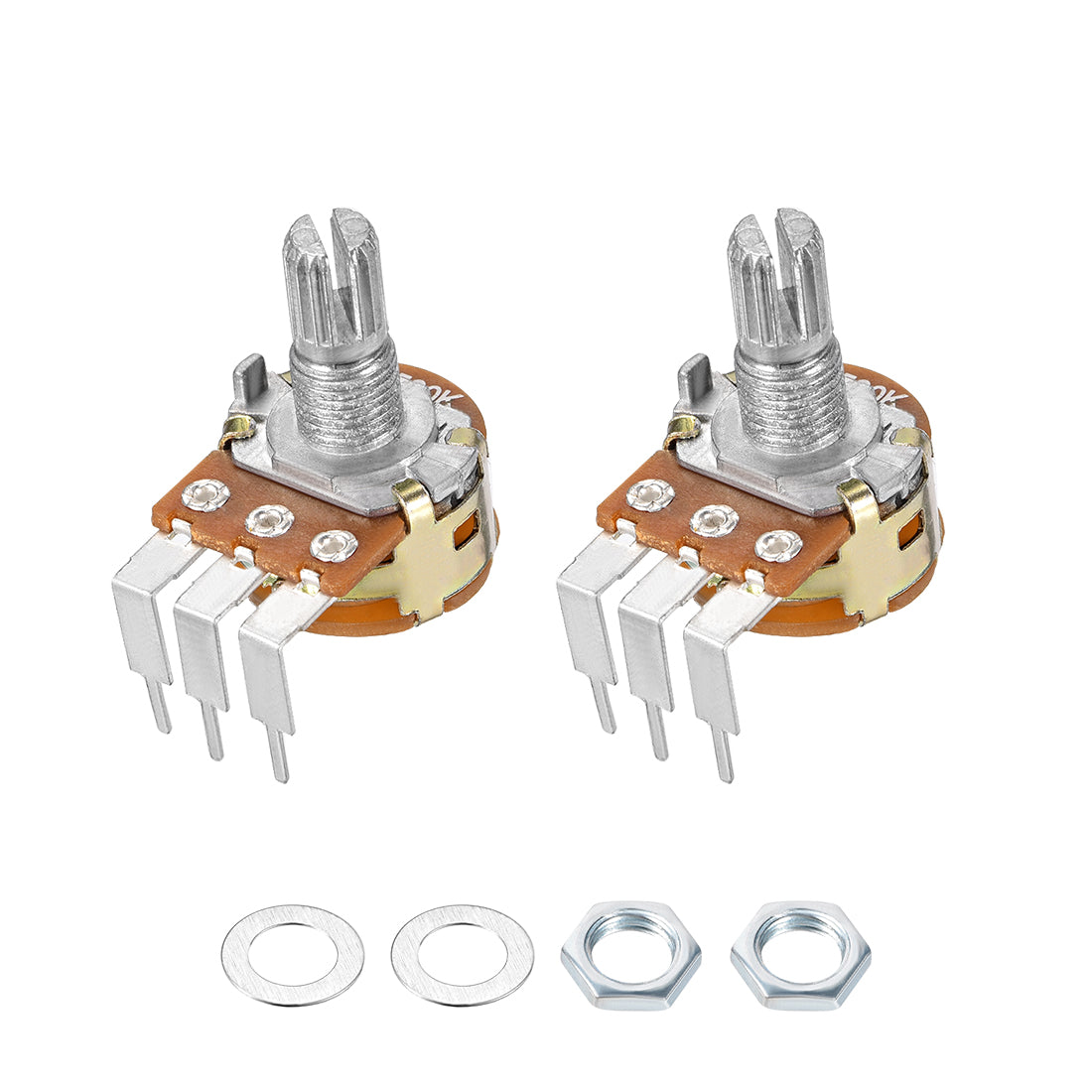 uxcell Uxcell WH148 Potentiometer with Switch 100K Ohm Variable Resistors Single Turn Rotary Carbon Film Taper 2pcs