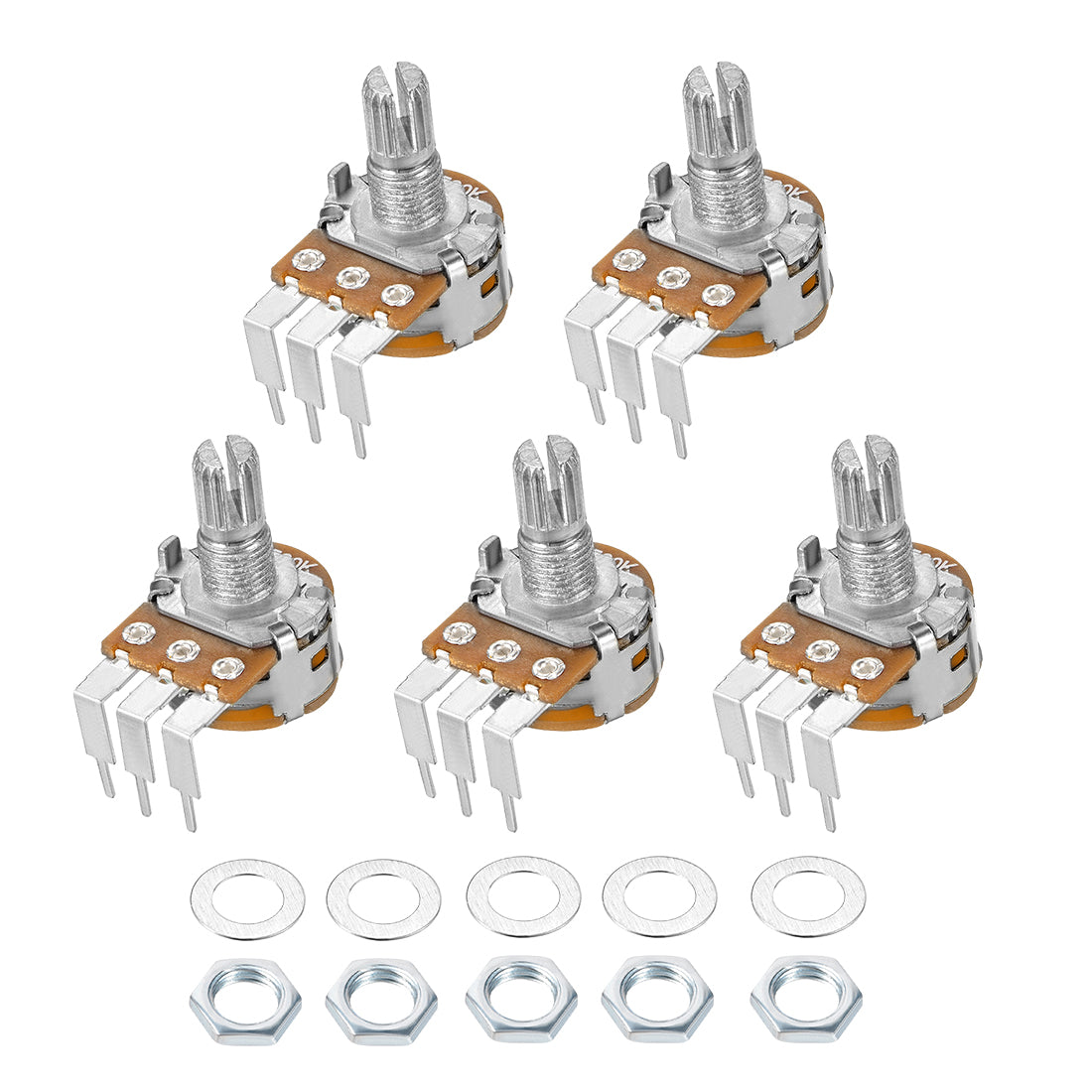 uxcell Uxcell WH148 Potentiometer with Switch 10K Ohm Variable Resistors Single Turn Rotary Carbon Film Taper 5pcs