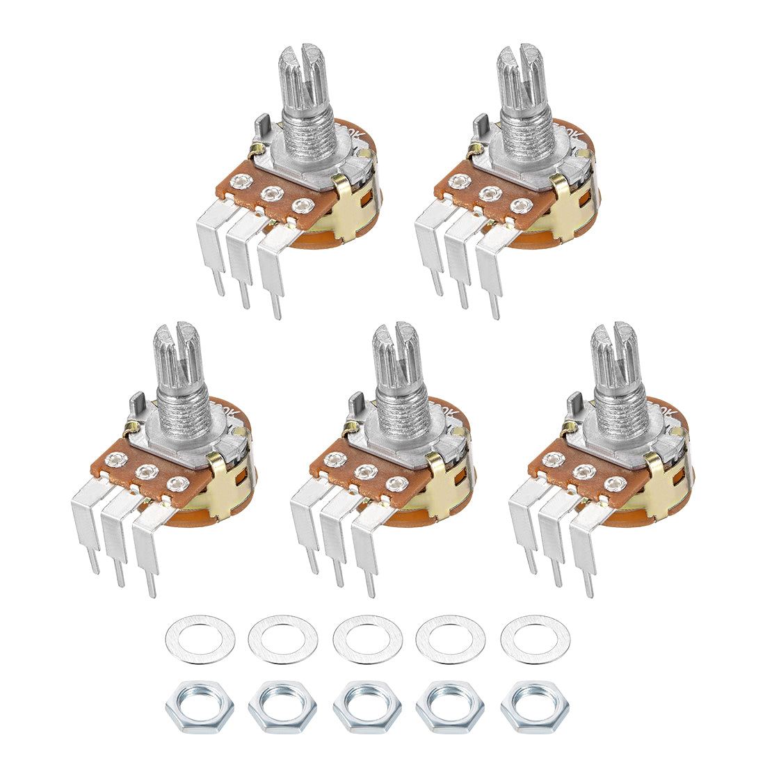 uxcell Uxcell WH148 Potentiometer with Switch 50K Ohm Variable Resistors Single Turn Rotary Carbon Film Taper 5pcs