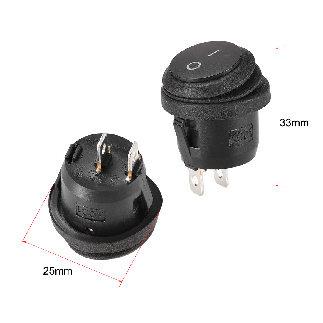 uxcell Uxcell Boat Rocker Switch Black Round Waterproof Toggle Switches for Boat Car Marine ON/OFF AC 250V/6A 125V/10A 2pcs