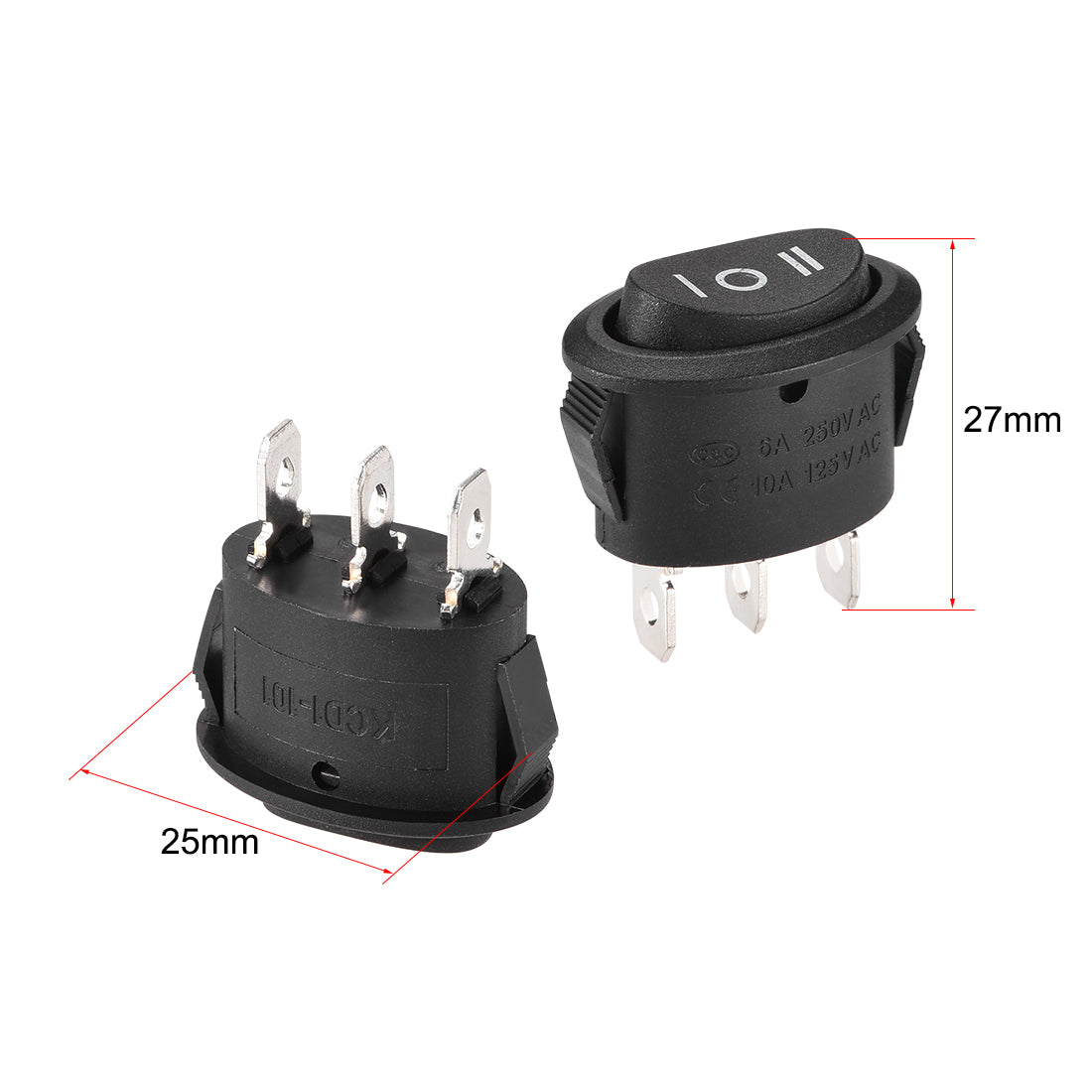 uxcell Uxcell Boat Rocker Switch Oval Toggle Switch for Boat Car Marine 3pins ON/OFF/ON AC250V/6A 125V/10A 2pcs