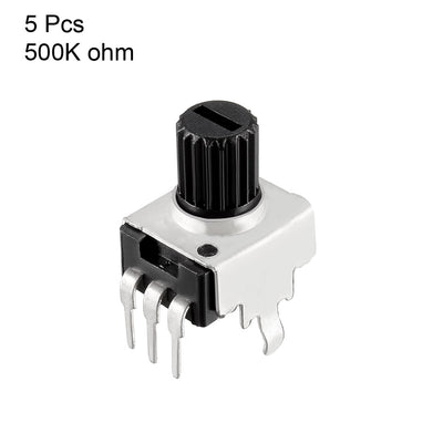 Harfington Uxcell Carbon Film Potentiometer 500K Ohm Variable Resistors Single Turn Rotary, 5pcs